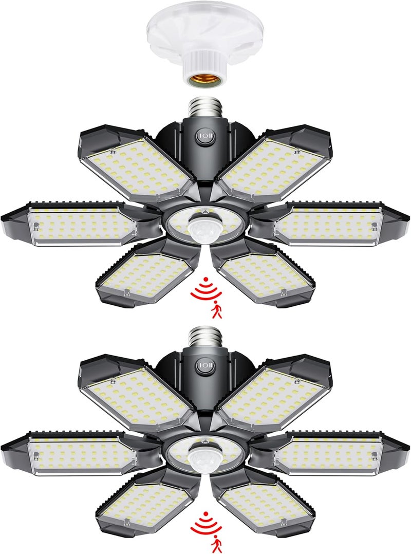 Craftersmark LED Garage Light Motion Sensor - 200W Deformable Garage Lights Ceiling LED, 20000LM Shop Lights Motion Activated, Motion Sensor Light Indoor for Garage, Workshop, Basement,Barn (2 Pack) - Image 1